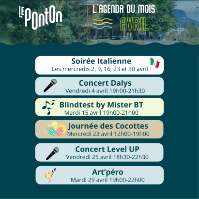 Calendrier évènements mois d’avril